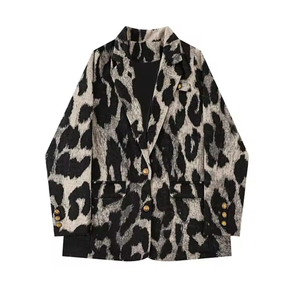 Leopard Print Coat Women Autumn Winter Korean Style Niche Design Loose SuitJacke - Picture 5 of 6